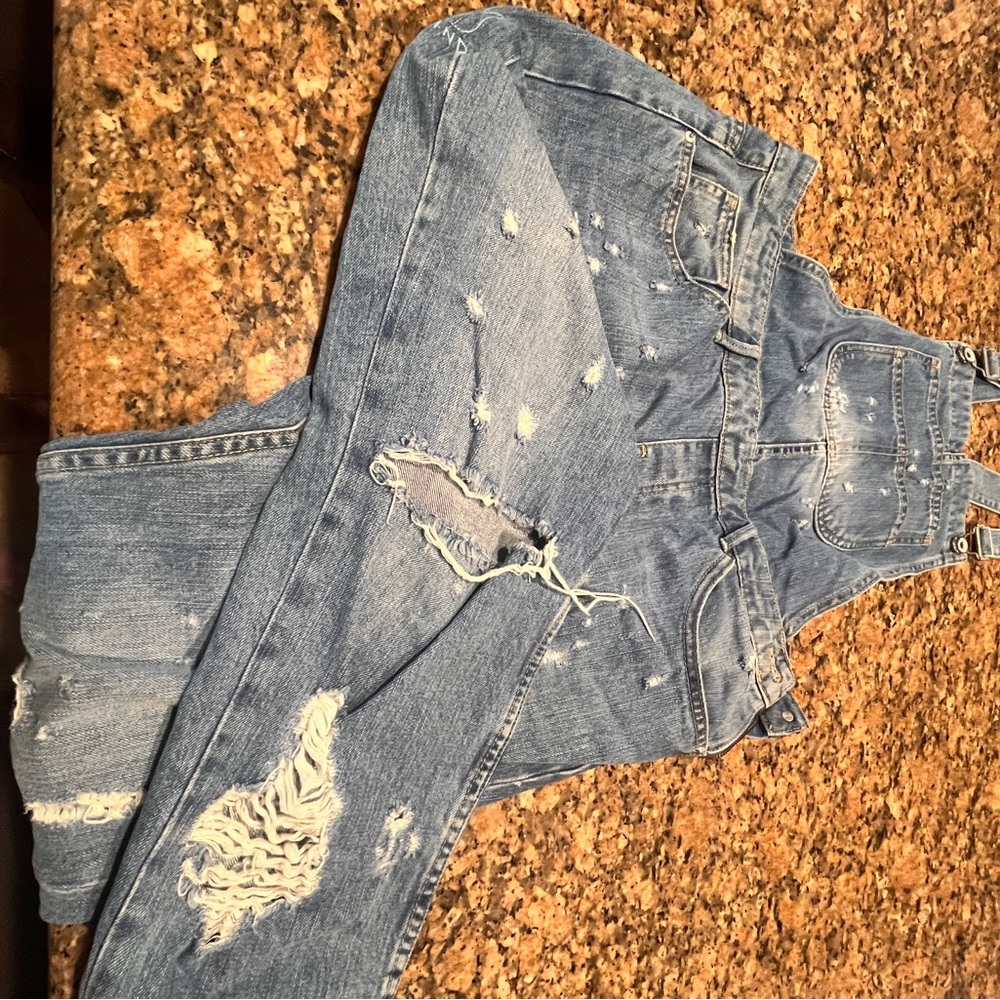 Zara Overalls Distressed Denim